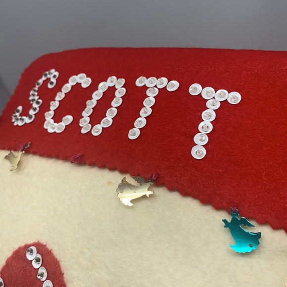 Vintage SCOTT felt Christmas stocking w/drum, rocking horse, candy cane, sequin - Picture 17 of 17